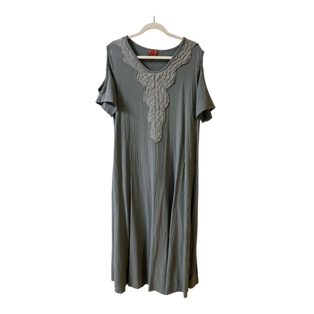Oh My Gauze! maxi dress gray with cold shoulder lagenlook sz 2 or L/XL